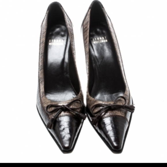 Stuart weitzman croc lizard embossed pointed pumps - Picture 4 of 10